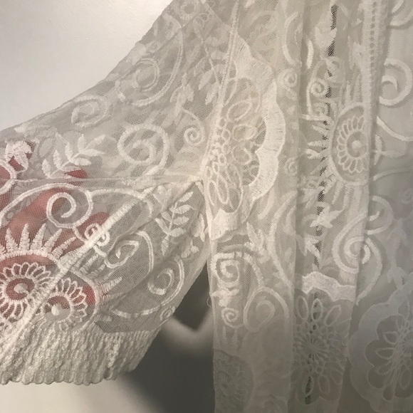 White Lace Lightweight Kimono Style Long Cardigan - Picture 2 of 4